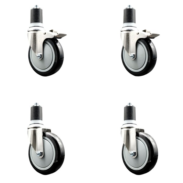 Service Caster 5 Inch 316SS Black Poly Swivel 1-3/4 Inch Expanding Stem Caster Lock Brake, 2PK SS316TTLEX20S514-PPUB-BLK-2-S-2-134 - main